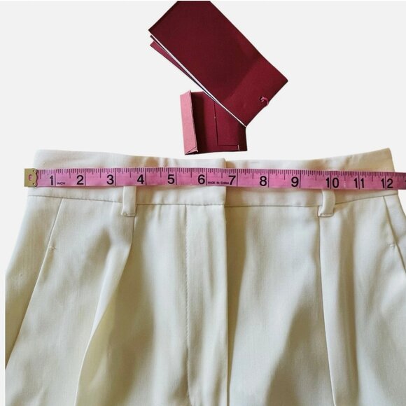 NWT Max Mara Size 2 Briose White Ivory Wool Trousers Belt Tapered High Rise $545 - Picture 4 of 5